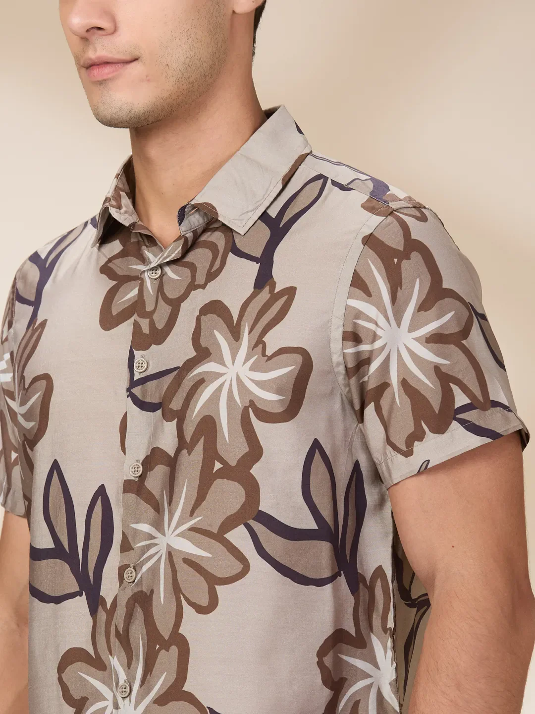 Beige Regular Fit Regular Collar Men's Shirt by Being Human Clothing - Image 5
