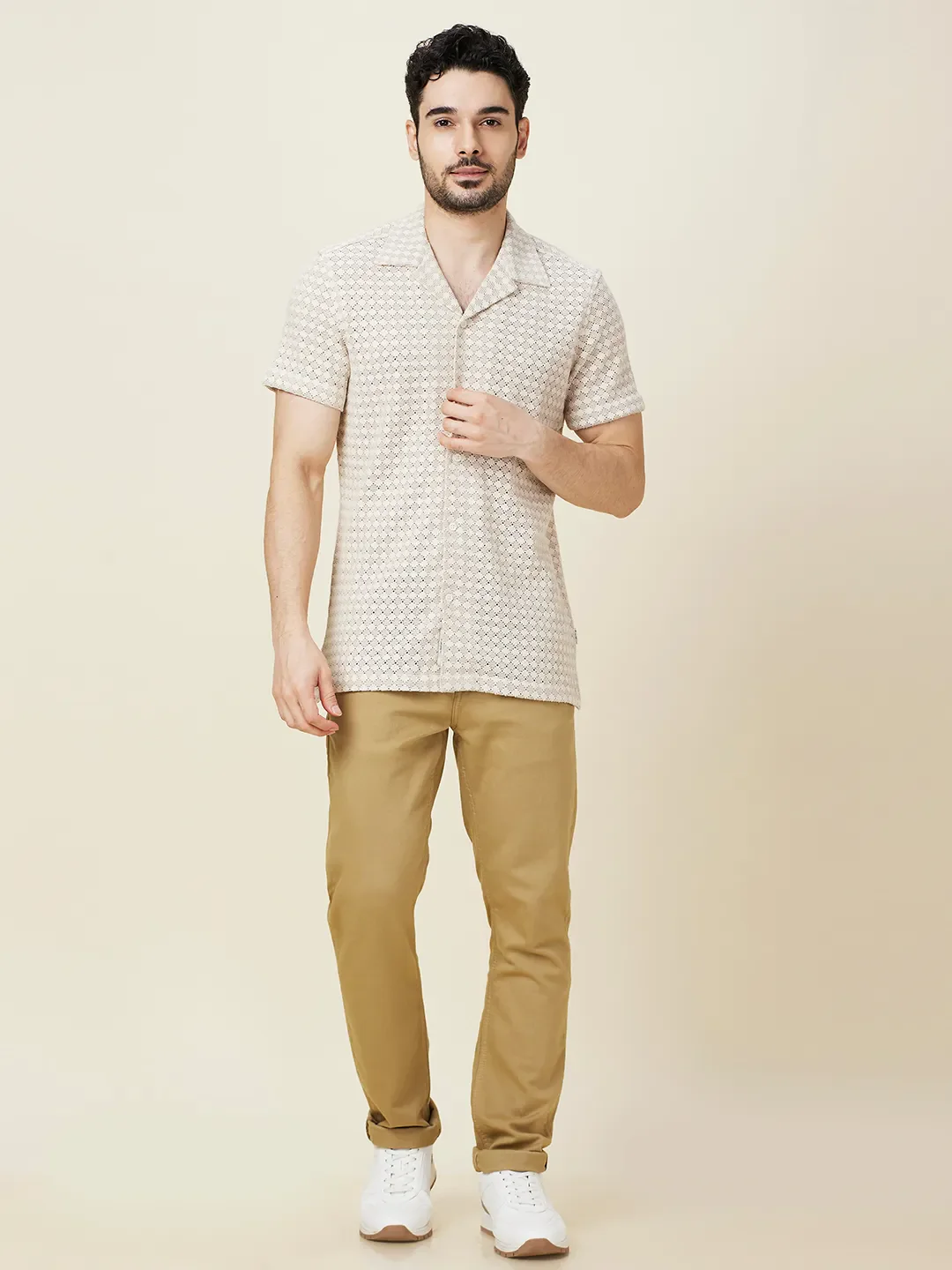 Ecru Slim Fit Regular Collar Men's Shirt by Being Human Clothing - Image 2