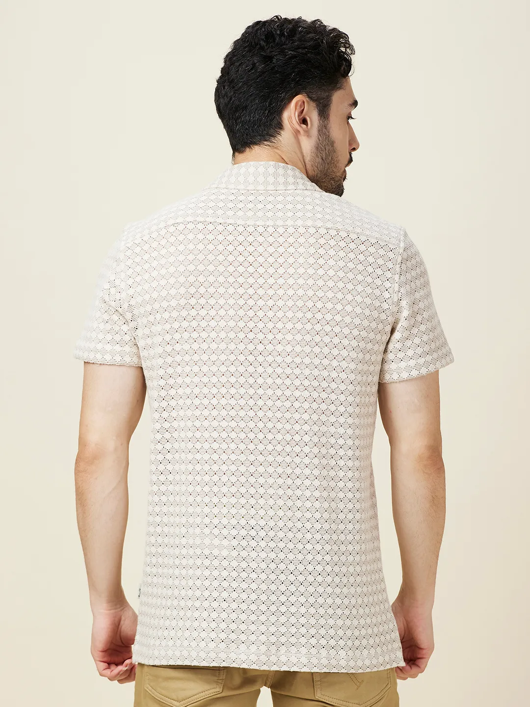 Ecru Slim Fit Regular Collar Men's Shirt by Being Human Clothing - Image 3