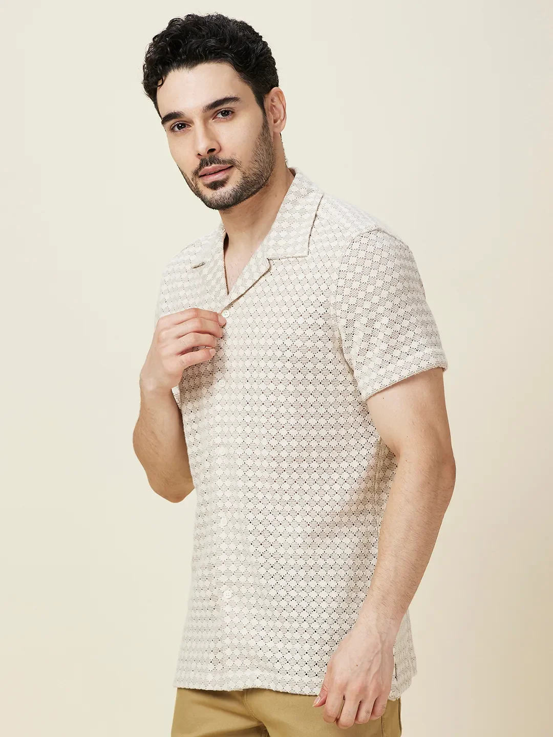 Ecru Slim Fit Regular Collar Men's Shirt by Being Human Clothing - Image 4