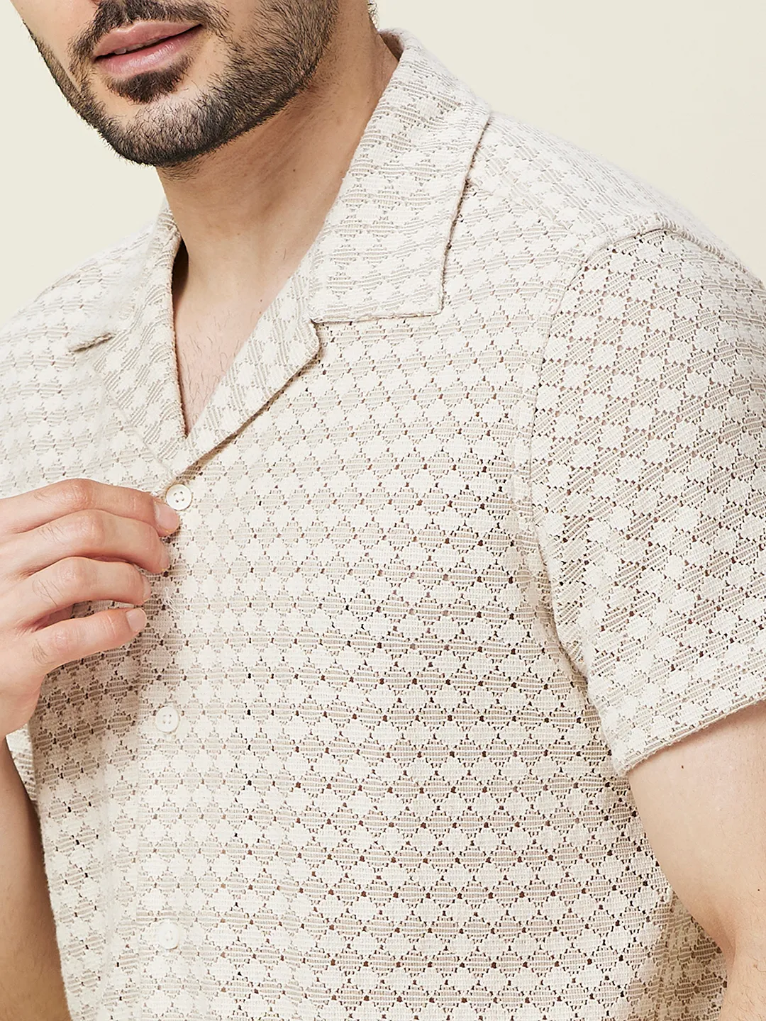 Ecru Slim Fit Regular Collar Men's Shirt by Being Human Clothing - Image 5