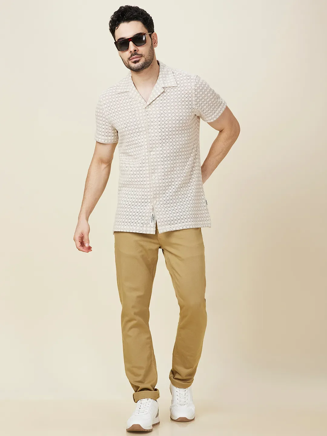 Ecru Slim Fit Regular Collar Men's Shirt by Being Human Clothing - Image 6