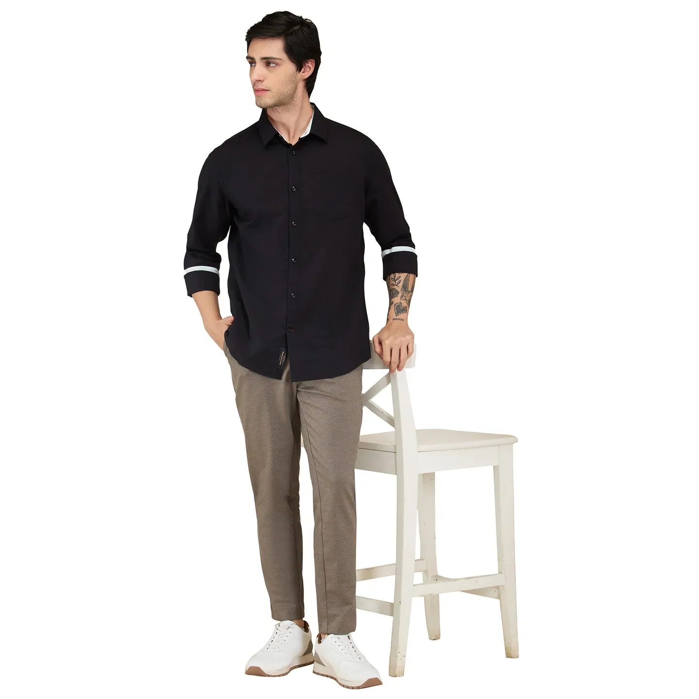 Beige Cropped Fit Men's Chinos by Being Human Clothing - Image 6