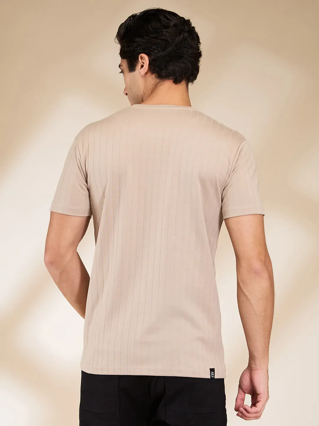 Beige Slim Fit Round Neck Men's T-Shirt by Being Human Clothing - Image 3