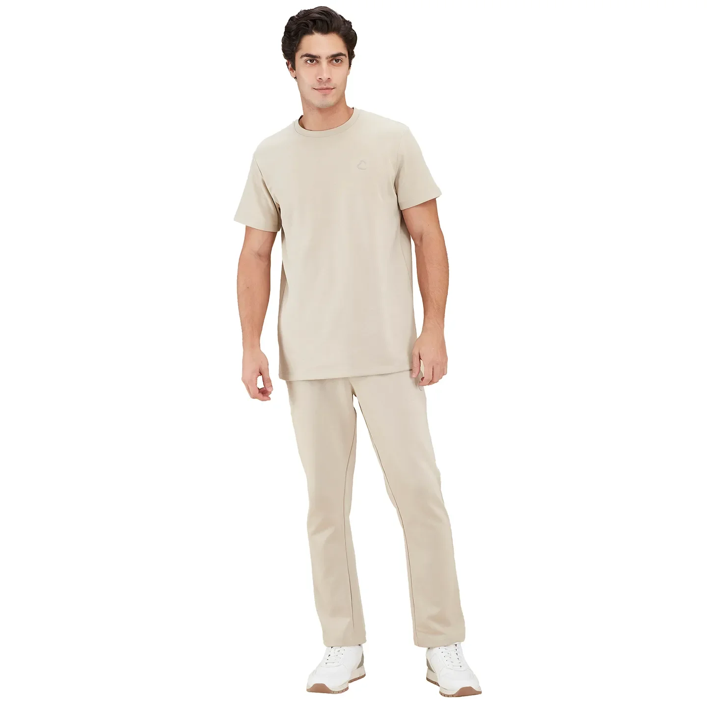 Beige Slim Fit Round Neck Men's T-Shirt by Being Human Clothing - Image 2