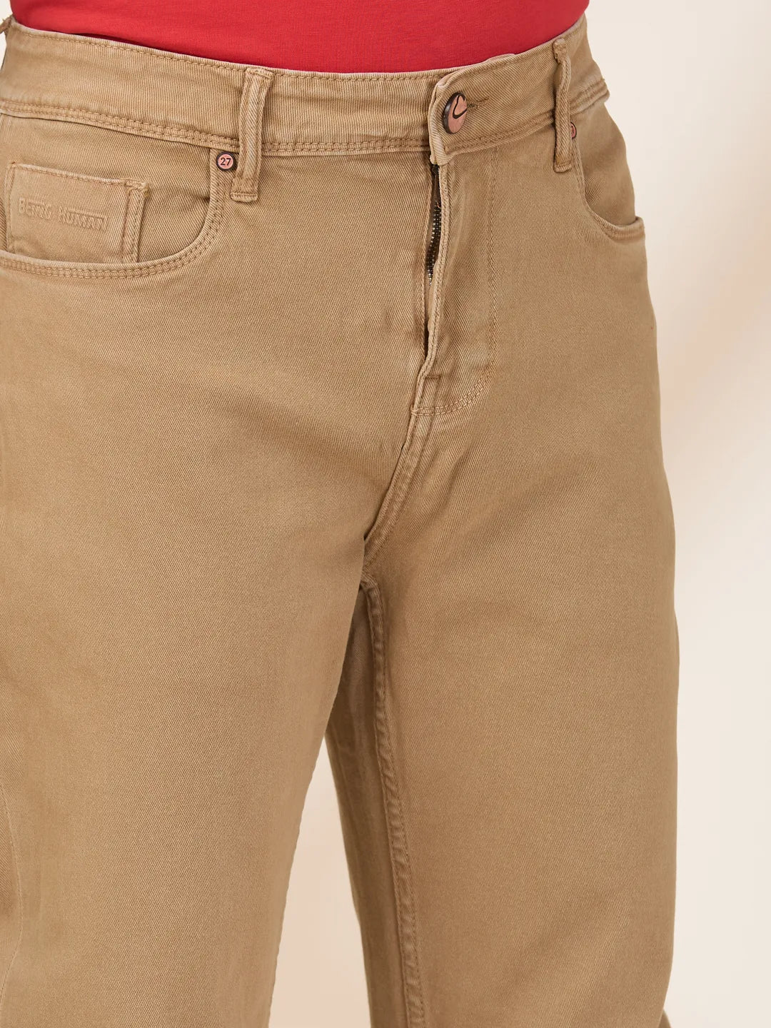 Khaki Straight Fit Denims For Men By Being Human Clothing - Image 5