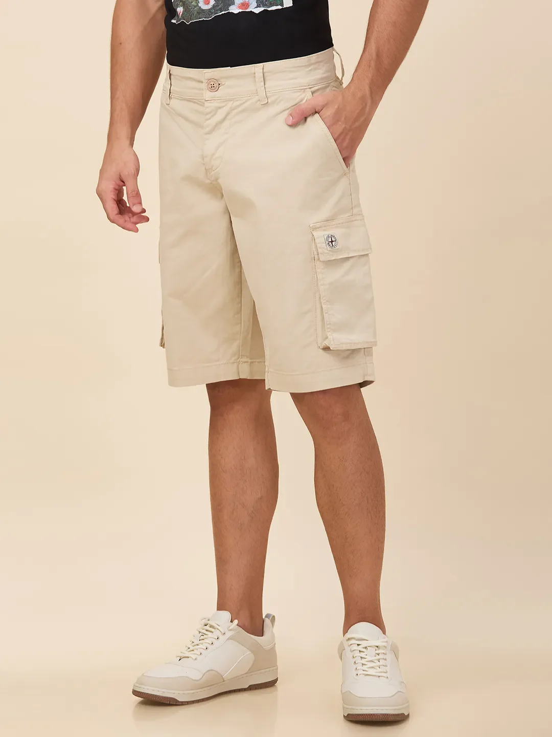 Oat Milk Regular Fit Shorts For Men By Being Human Clothing - Image 4