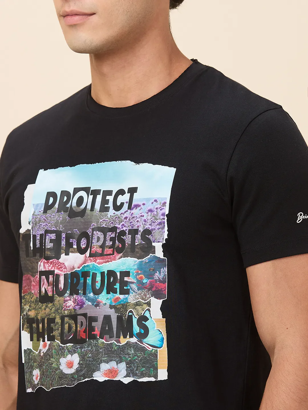 Black Slim Fit Round Neck Men's T-Shirt by Being Human Clothing - Image 5