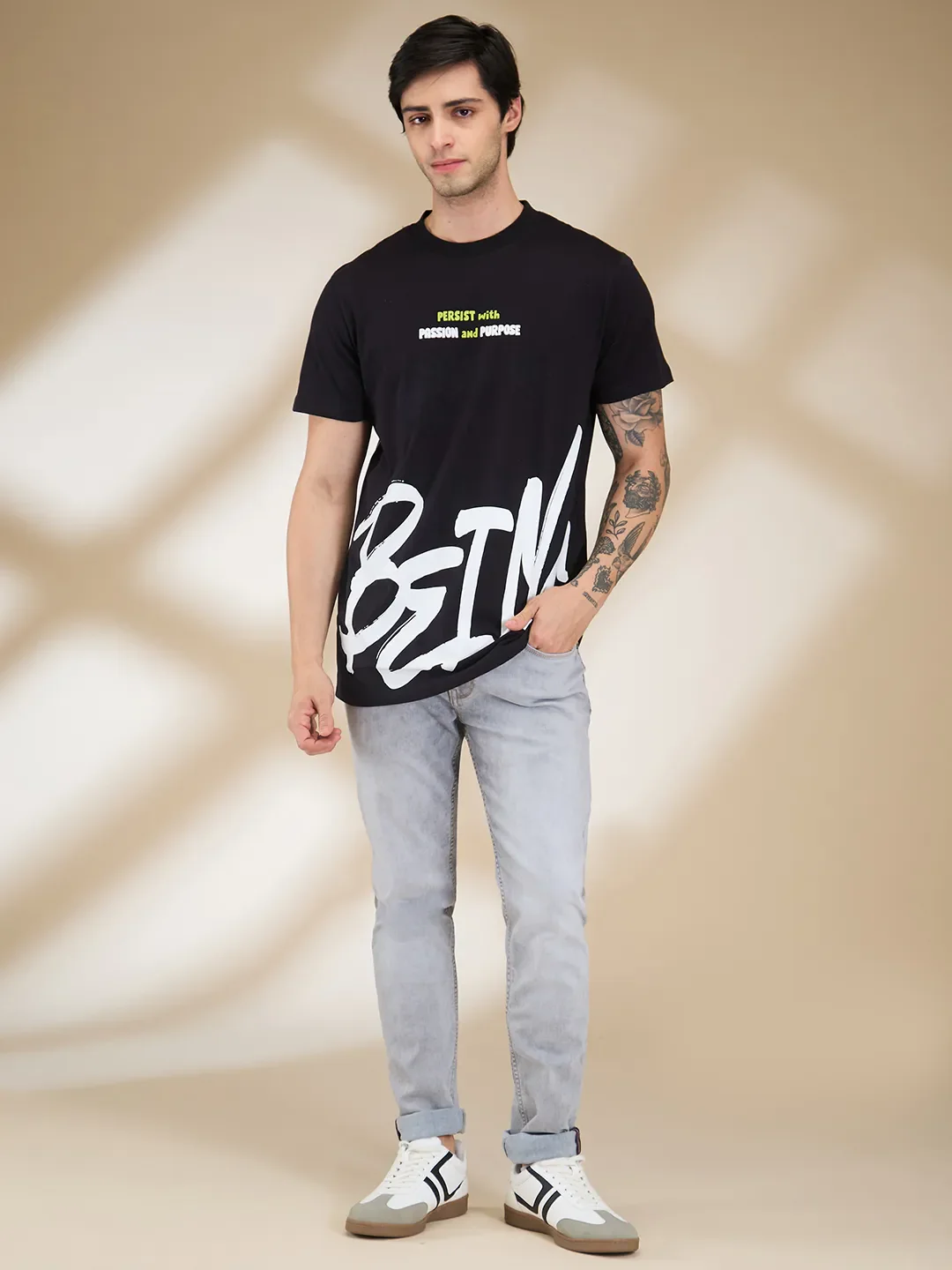 Black Easy Fit Round Neck Men's T-Shirt by Being Human Clothing - Image 2