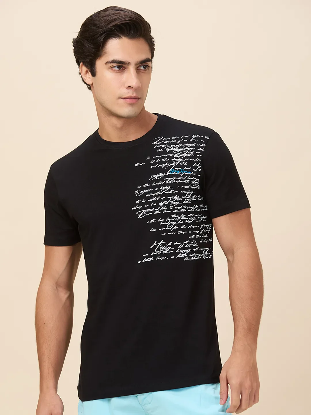 Black Slim Fit Round Neck Men's T-Shirt by Being Human Clothing