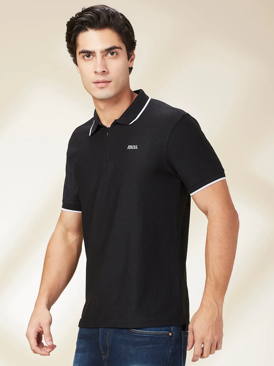 Black Regular Fit Men's Polo T-Shirt by Being Human Clothing - Image 4