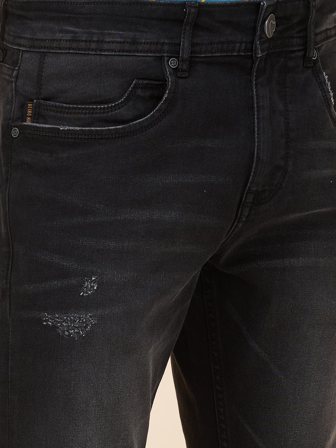 Black Cropped Fit Denims For Men By Being Human Clothing - Image 4
