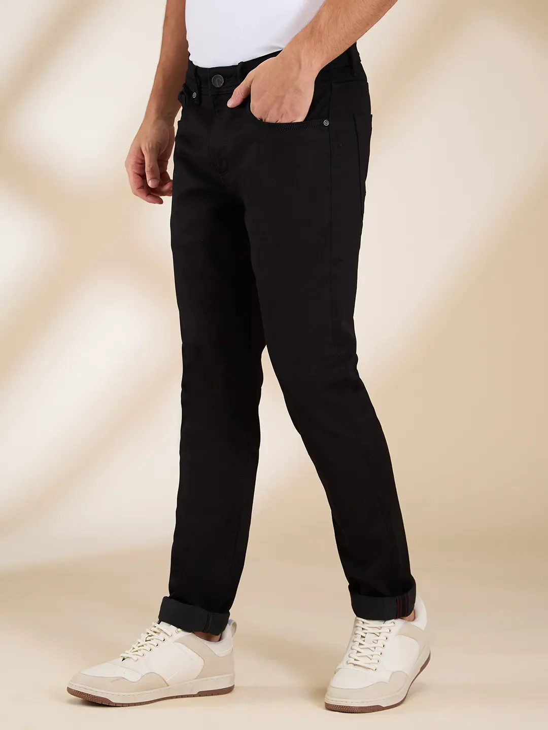 Black Slim Fit Denims For Men By Being Human Clothing - Image 4