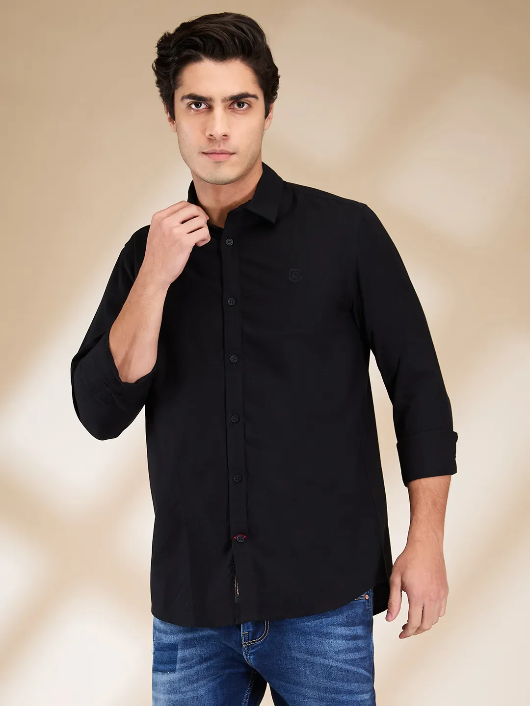 Black Moderno Fit Regular Collar Long Sleeves Men's Shirt by Being Human Clothing