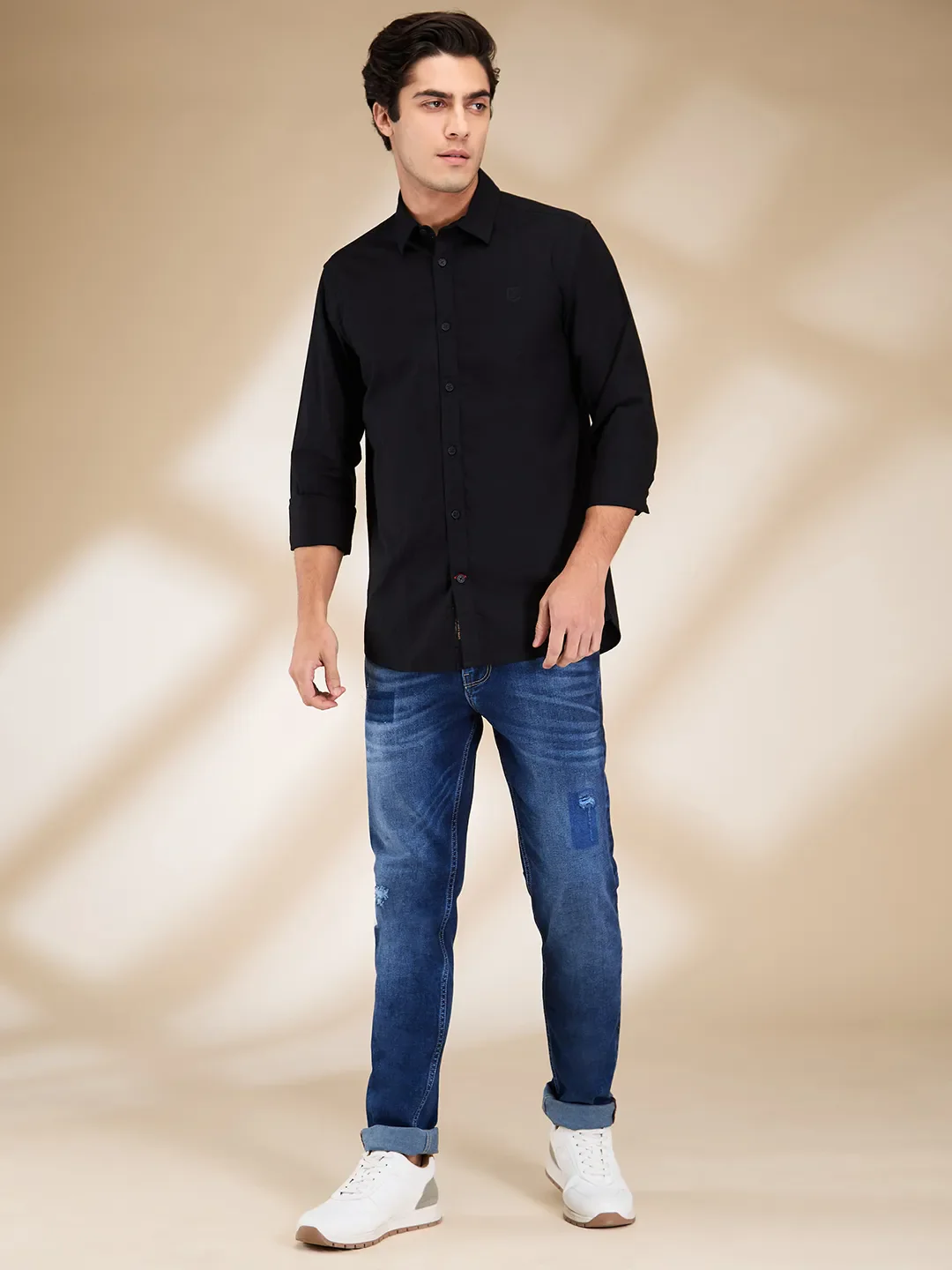 Black Moderno Fit Regular Collar Long Sleeves Men's Shirt by Being Human Clothing - Image 2