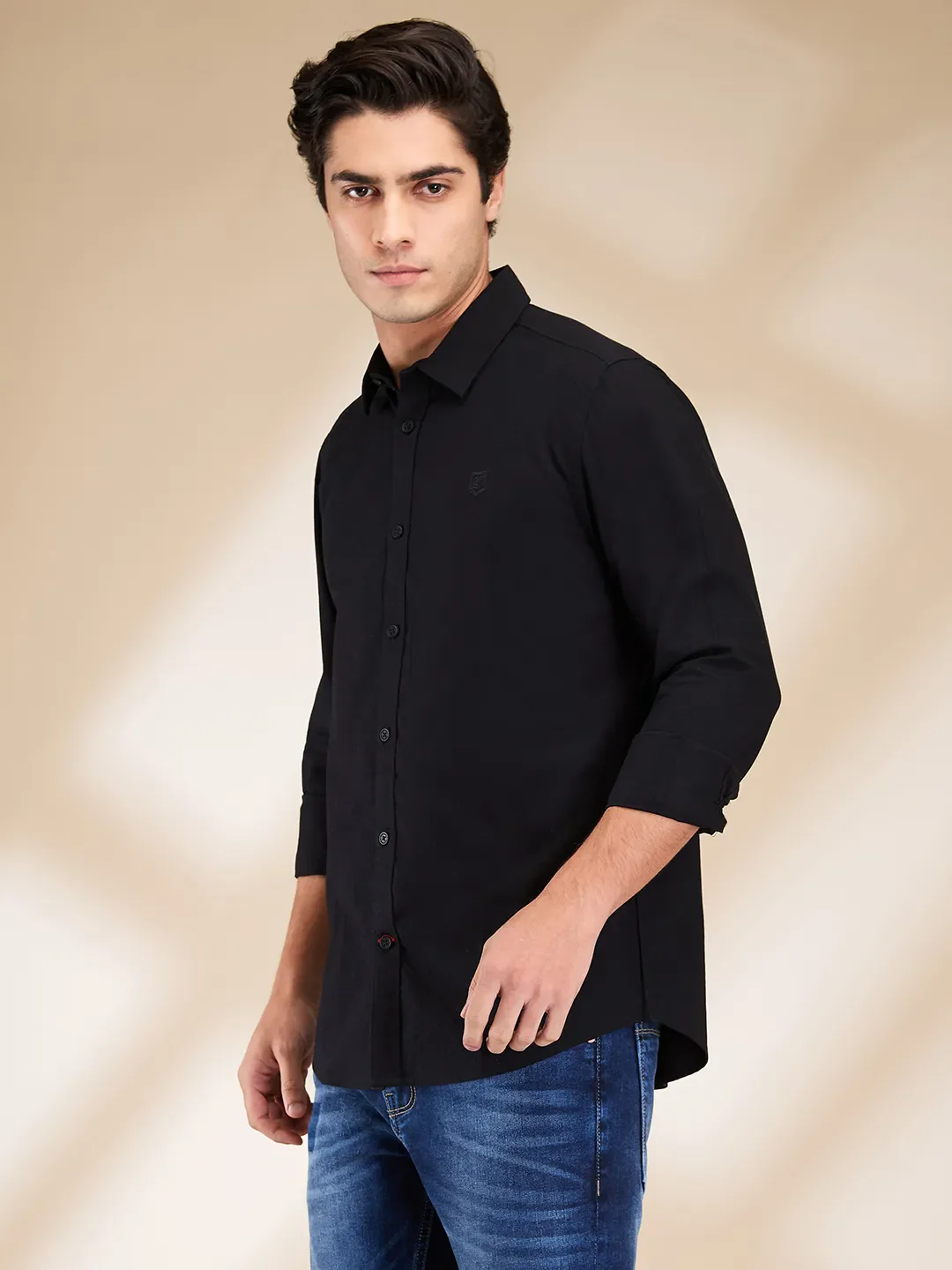 Black Moderno Fit Regular Collar Long Sleeves Men's Shirt by Being Human Clothing - Image 4