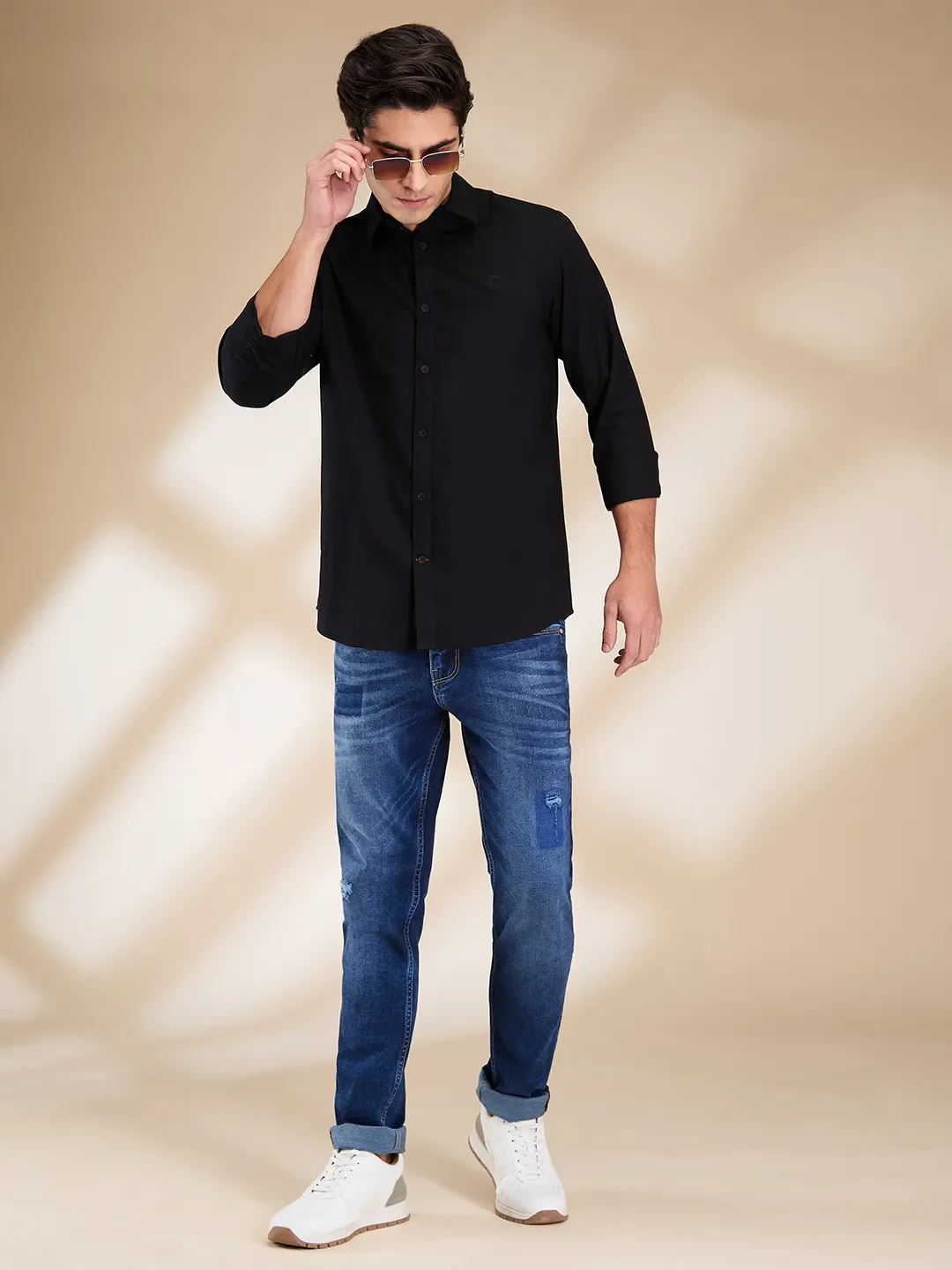 Black Moderno Fit Regular Collar Long Sleeves Men's Shirt by Being Human Clothing - Image 6