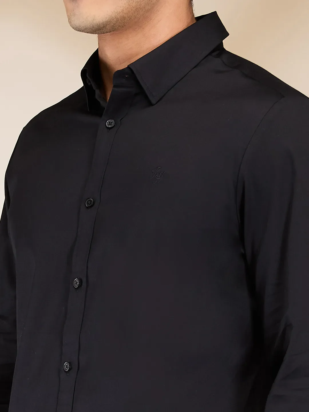 Black Slim Fit Regular Collar Men's Shirt by Being Human Clothing - Image 5