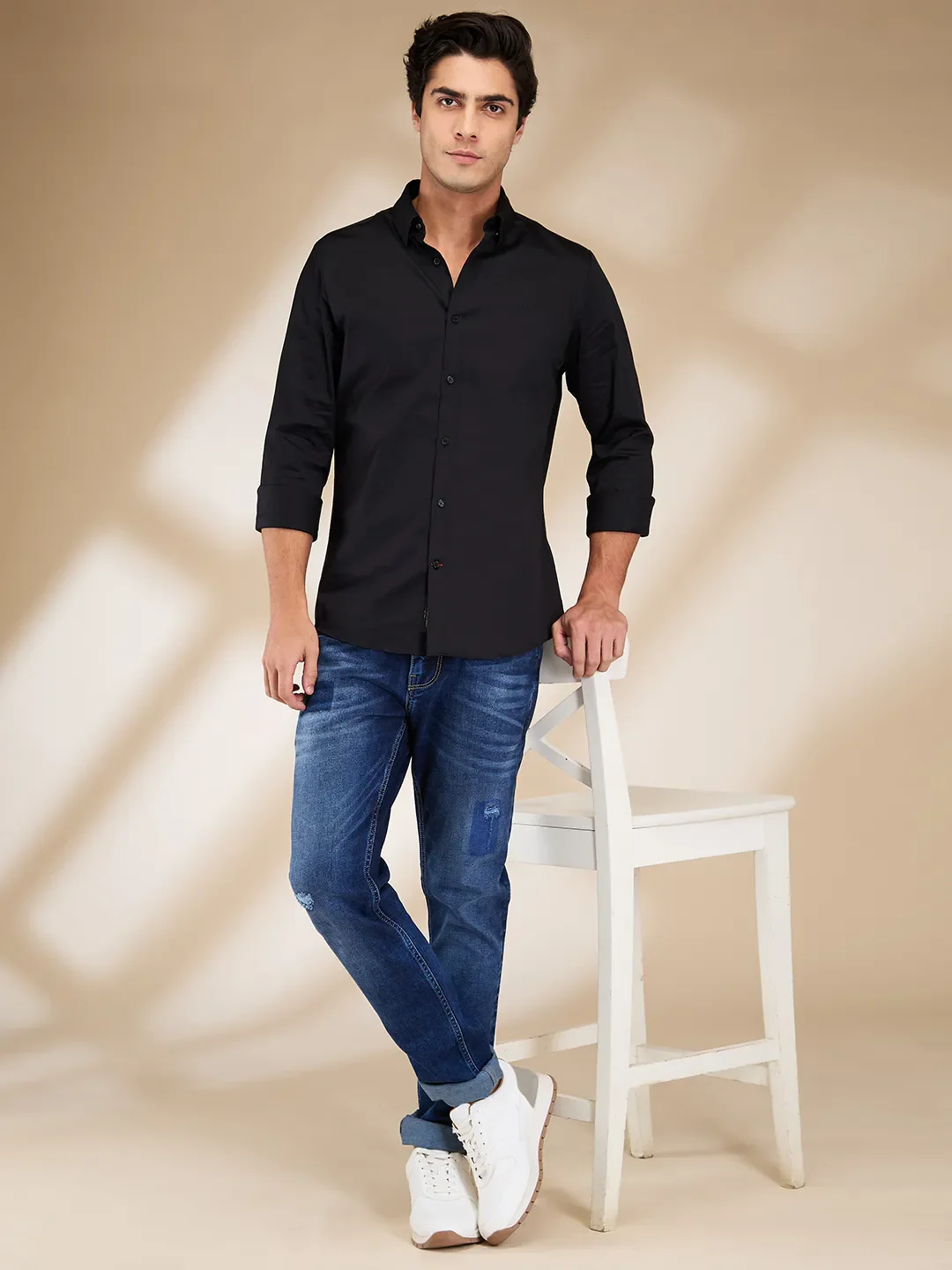 Black Slim Fit Regular Collar Men's Shirt by Being Human Clothing - Image 6