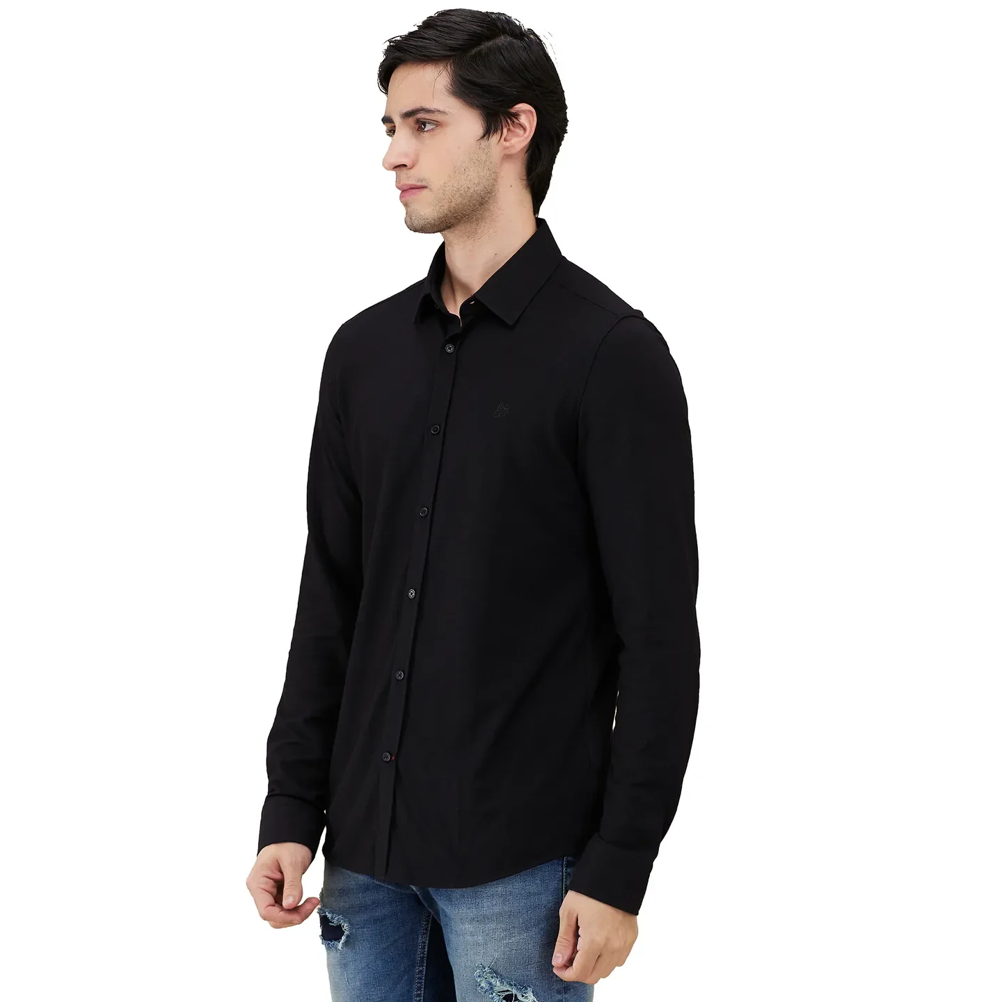 Black Slim Fit Regular Collar Men's Shirt by Being Human Clothing - Image 4