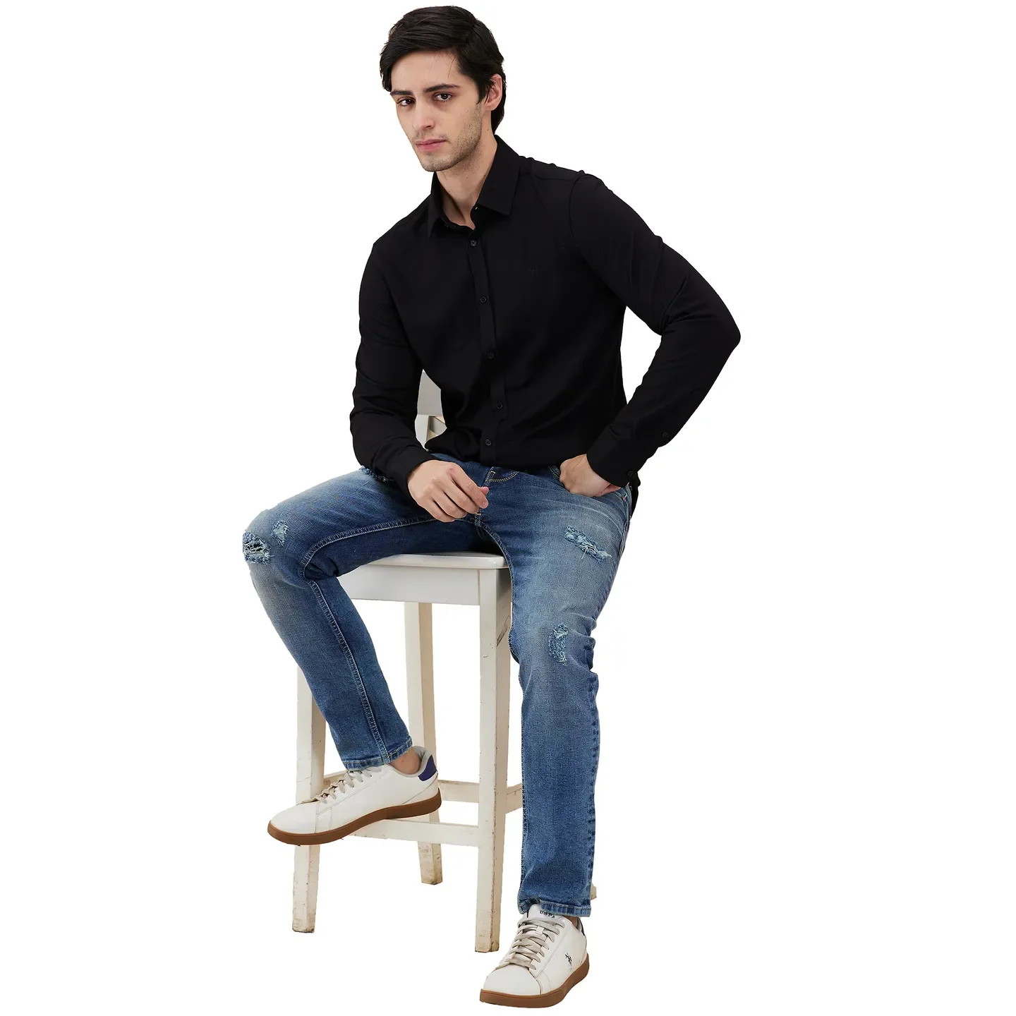 Black Slim Fit Regular Collar Men's Shirt by Being Human Clothing - Image 6