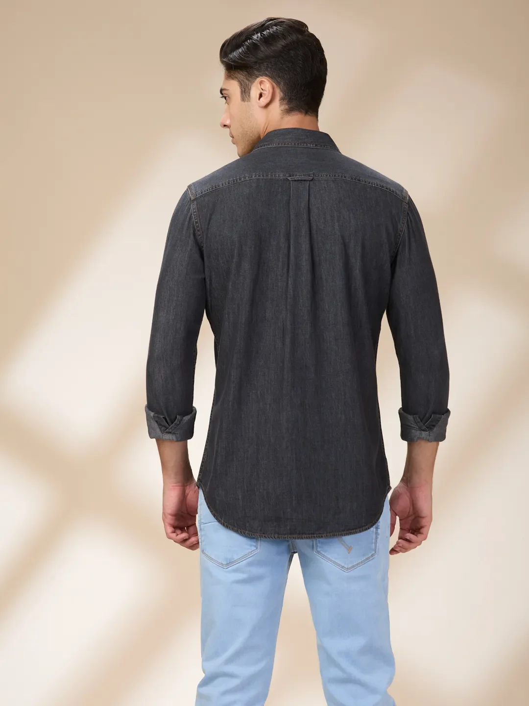 Black Regular Fit Regular Collar Men's Shirt by Being Human Clothing - Image 3