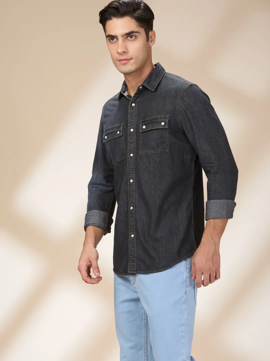 Black Regular Fit Regular Collar Men's Shirt by Being Human Clothing - Image 4