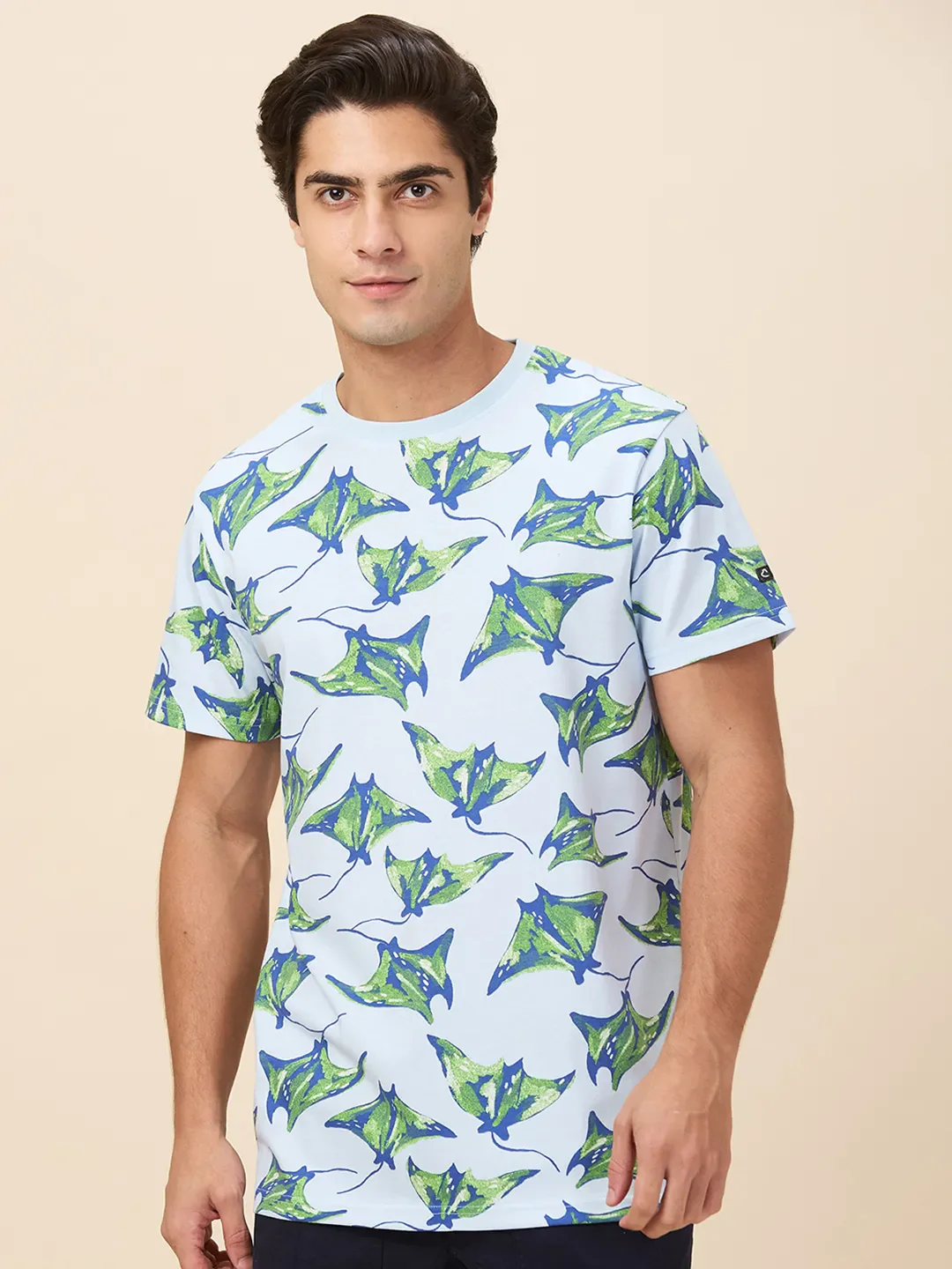 Sky Blue Easy Fit Round Neck Men's T-Shirt by Being Human Clothing