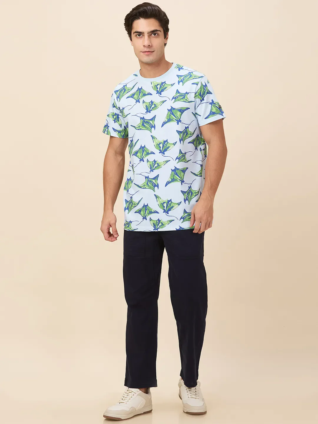 Sky Blue Easy Fit Round Neck Men's T-Shirt by Being Human Clothing - Image 2