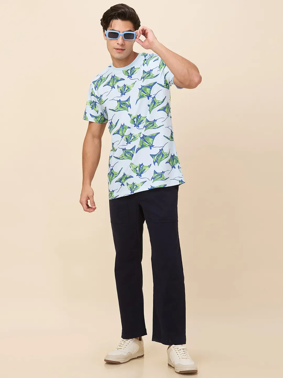 Sky Blue Easy Fit Round Neck Men's T-Shirt by Being Human Clothing - Image 6