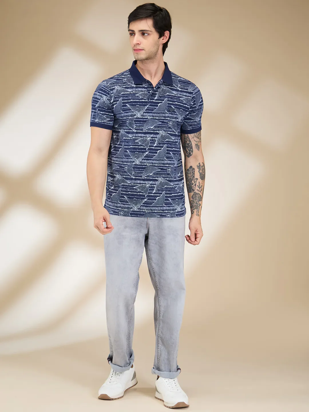 Midnight Blue Regular Fit Men's Polo T-shirt by Being Human Clothing - Image 2