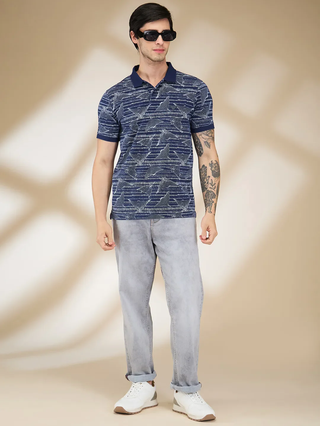 Midnight Blue Regular Fit Men's Polo T-shirt by Being Human Clothing - Image 6