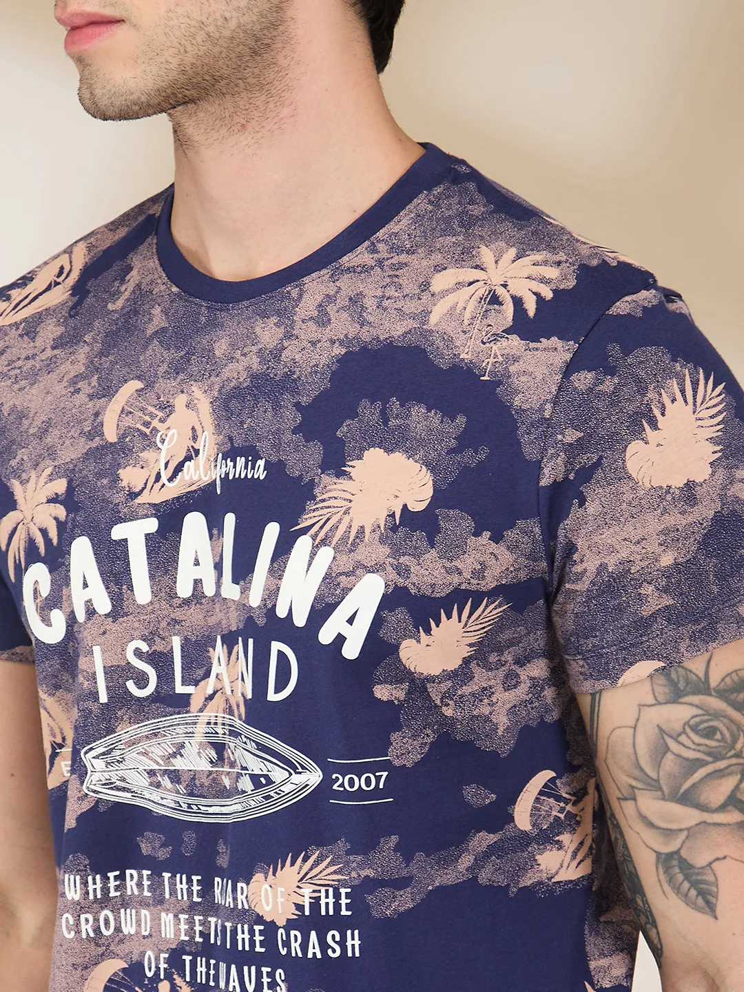 Blue Slim Fit Men's Short Sleeves T-Shirt by Being Human Clothing - Image 5