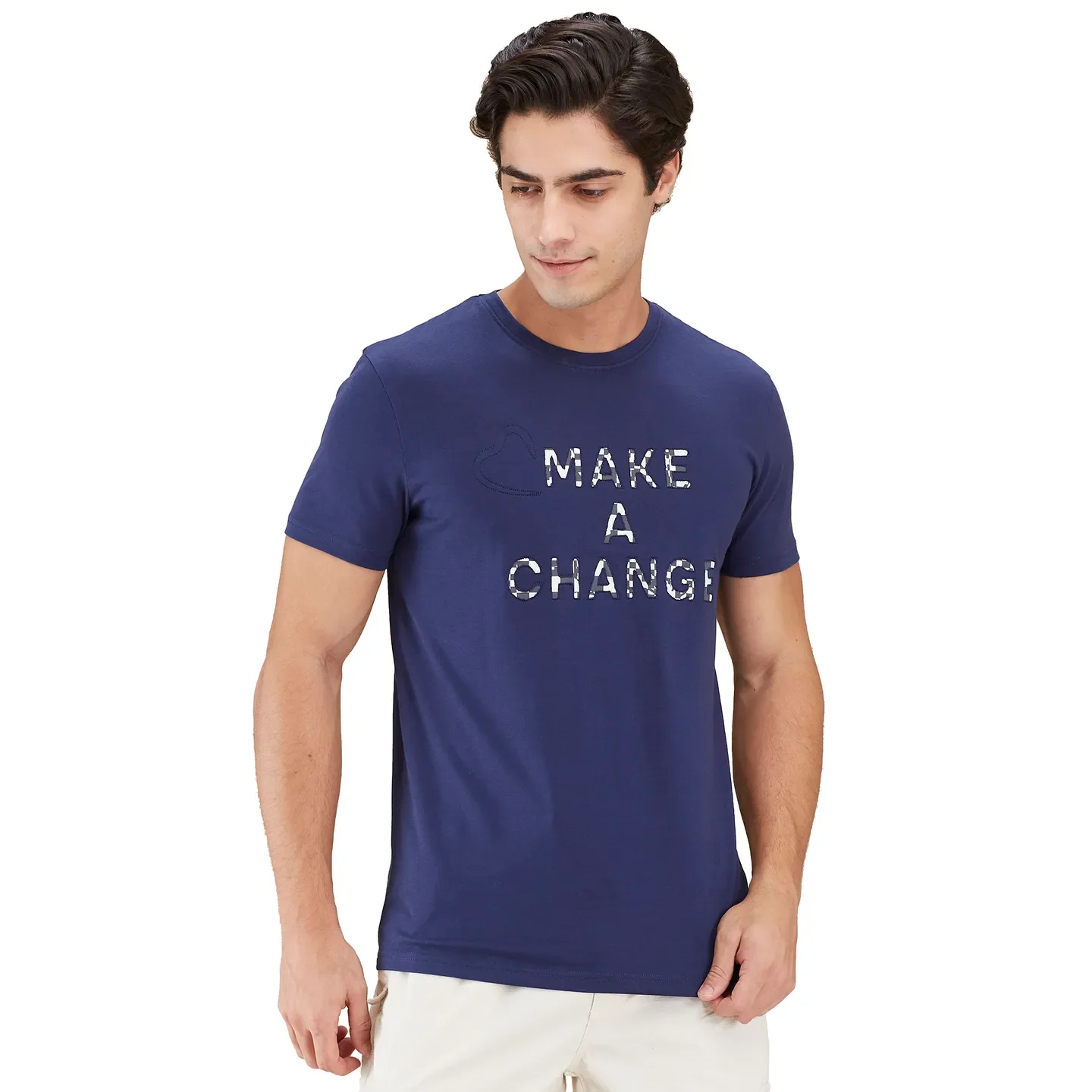 Midnight Blue Slim Fit Round Neck Men's T-Shirt by Being Human Clothing