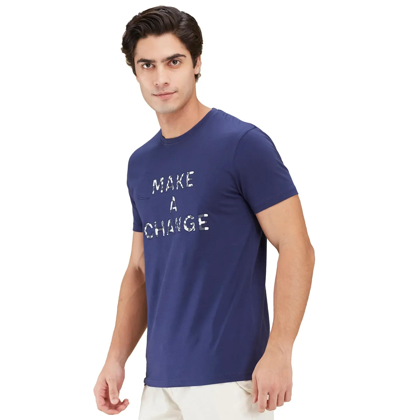 Midnight Blue Slim Fit Round Neck Men's T-Shirt by Being Human Clothing - Image 4
