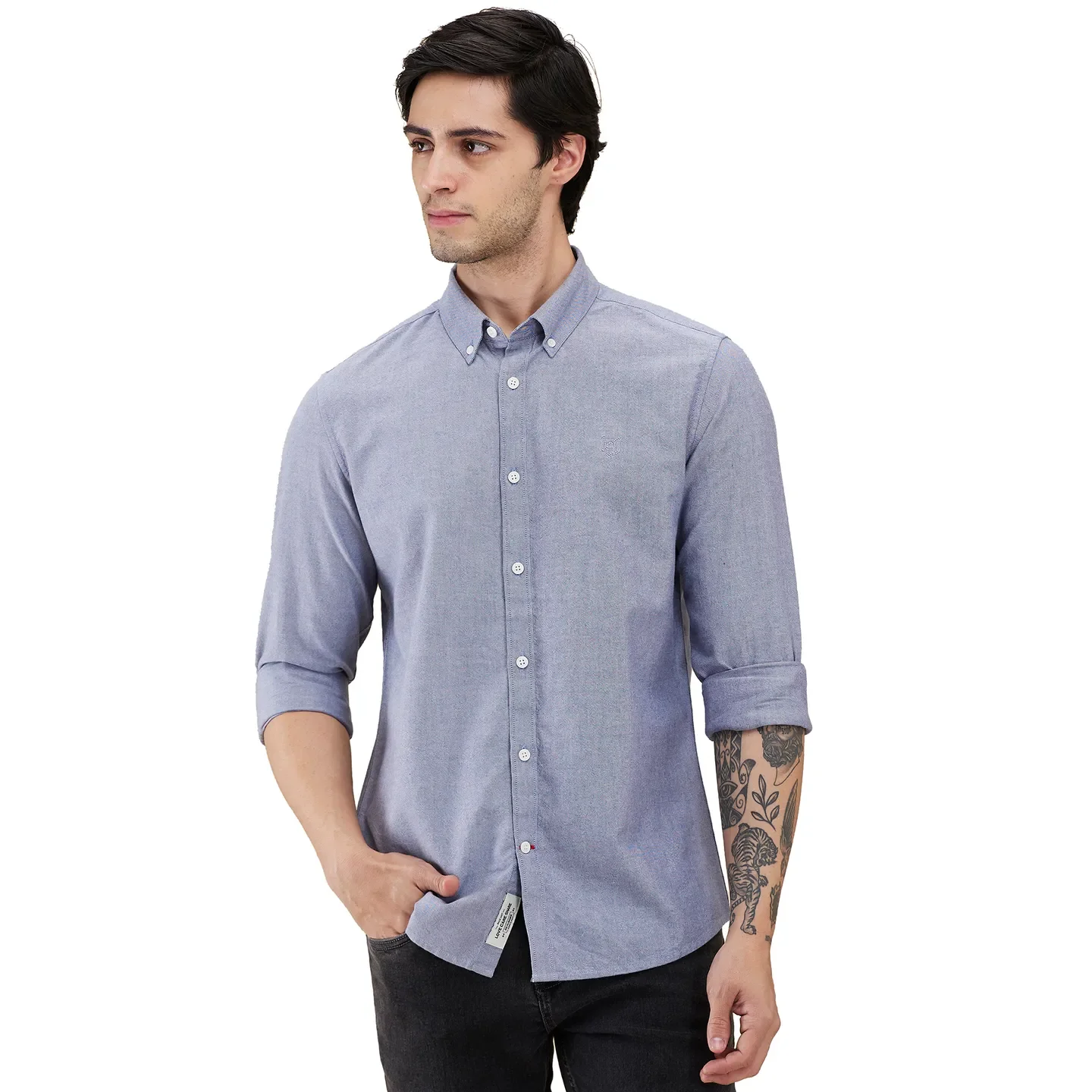 Navy Slim Fit Regular Collar Men's Shirt by Being Human Clothing