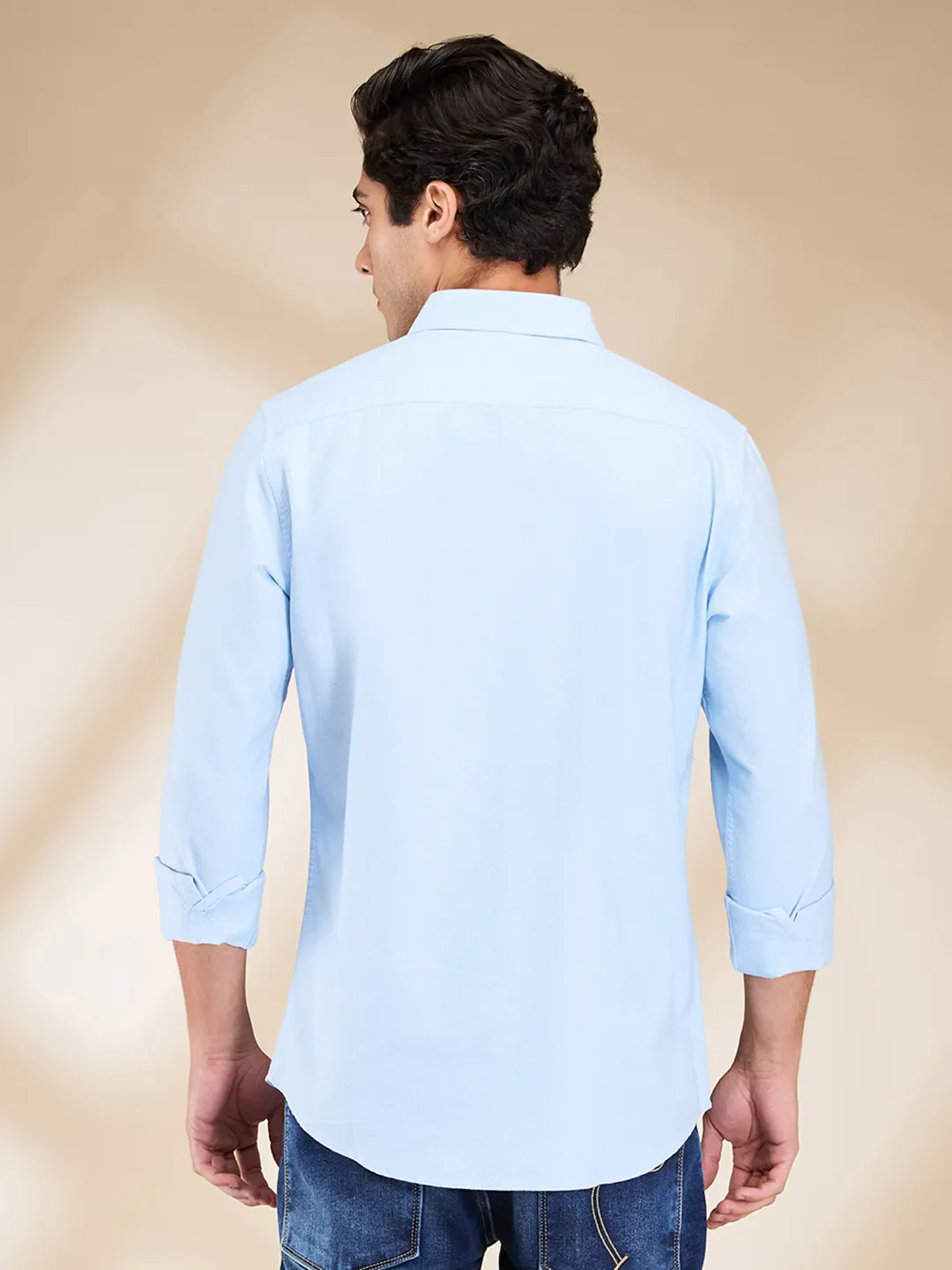 Sky Blue Slim Fit Regular Collar Men's Shirt by Being Human Clothing - Image 3