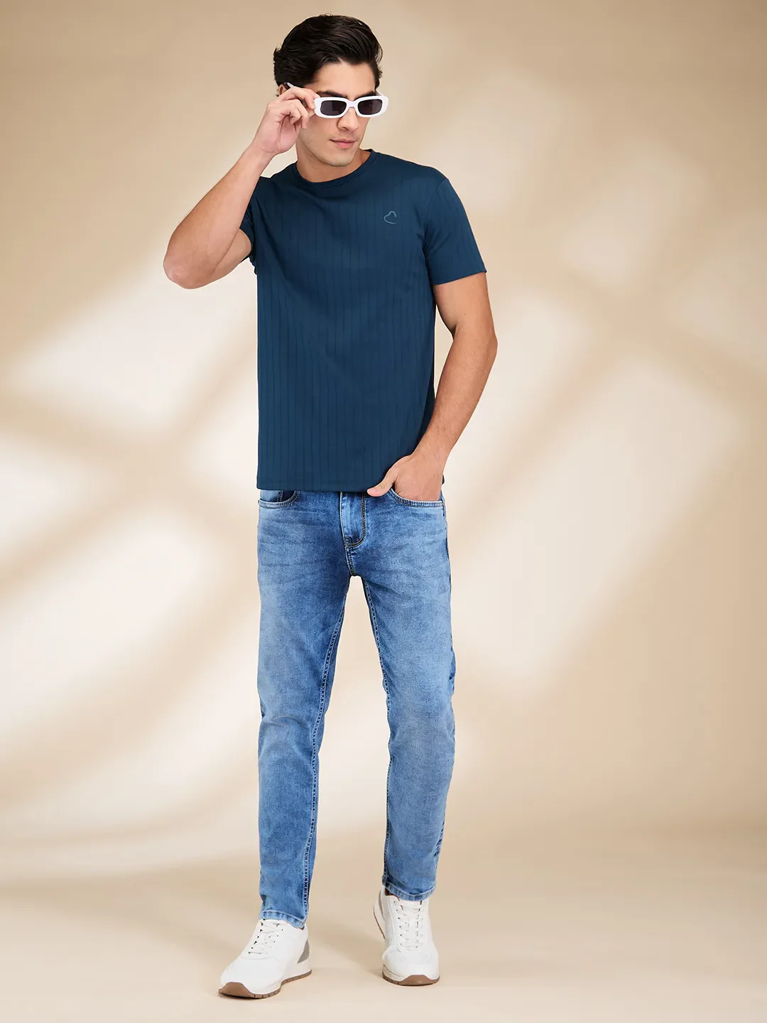 Navy Slim Fit Round Neck Men's T-Shirt by Being Human Clothing - Image 6
