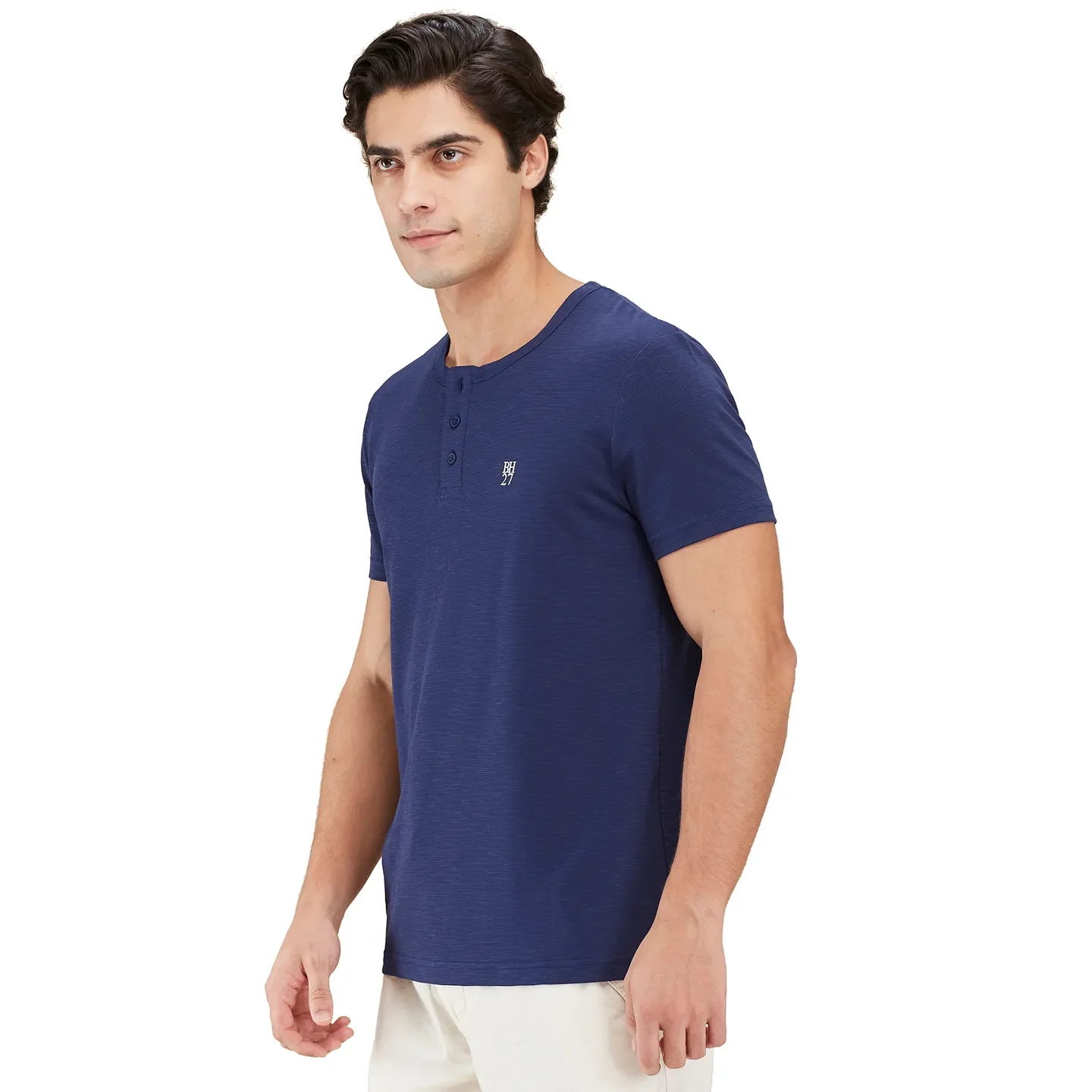 Midnight Blue Slim Fit Henley Neck Men's T-Shirt by Being Human Clothing - Image 4