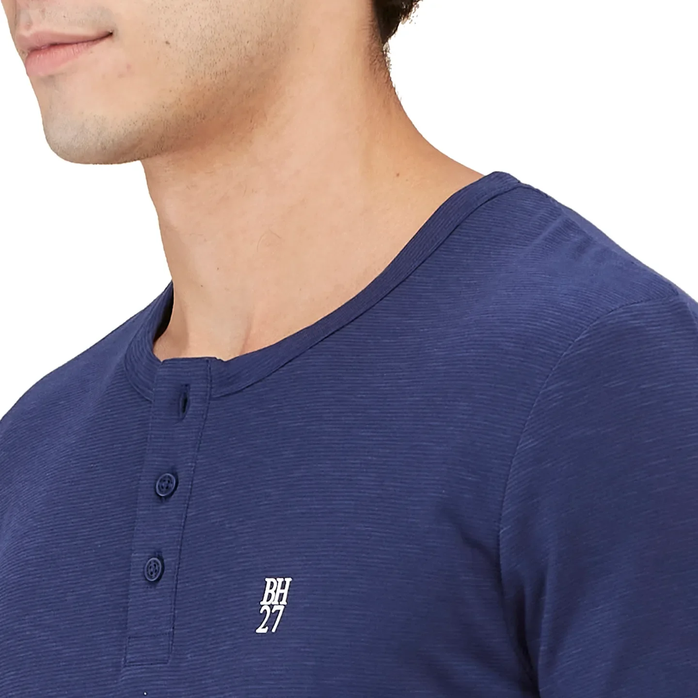 Midnight Blue Slim Fit Henley Neck Men's T-Shirt by Being Human Clothing - Image 5