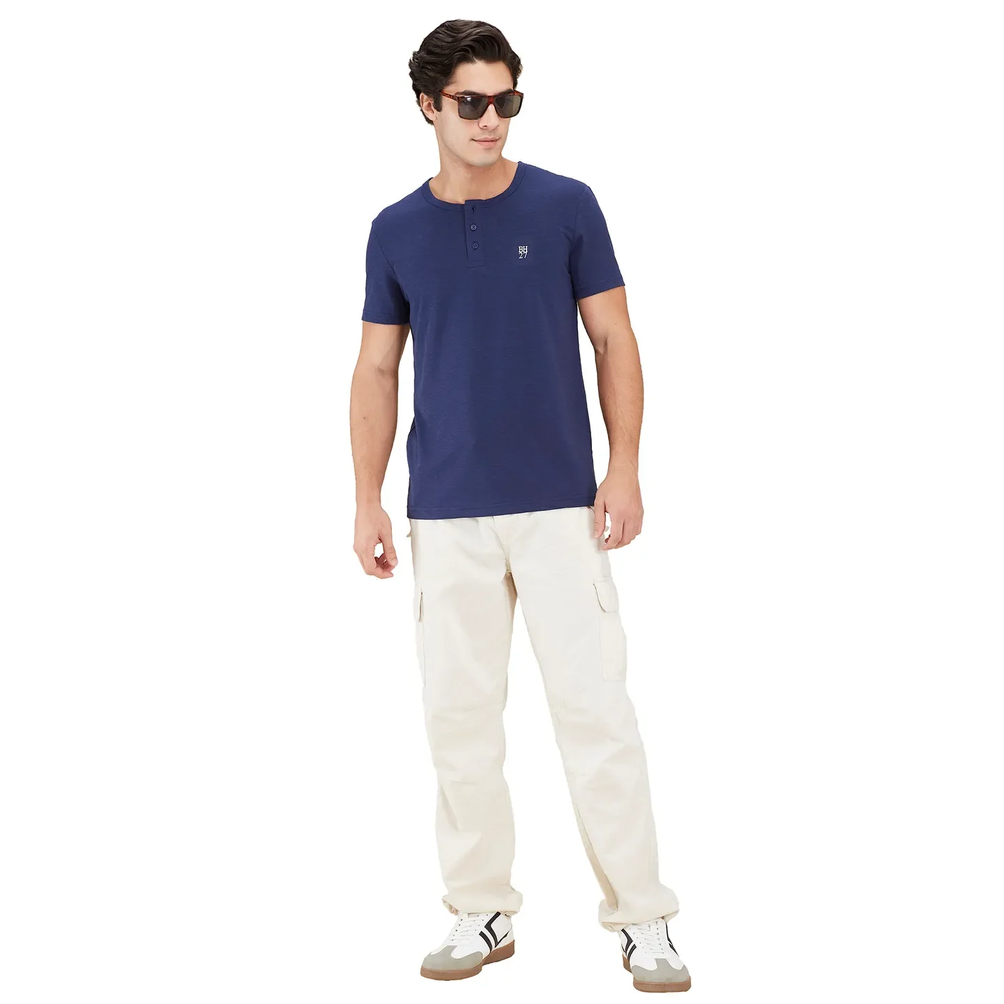 Midnight Blue Slim Fit Henley Neck Men's T-Shirt by Being Human Clothing - Image 6