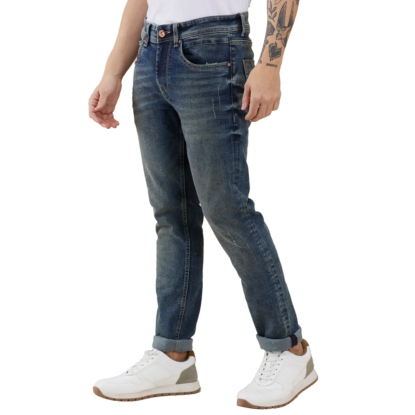 Blue Slim Fit Denims For Men By Being Human Clothing - Image 4