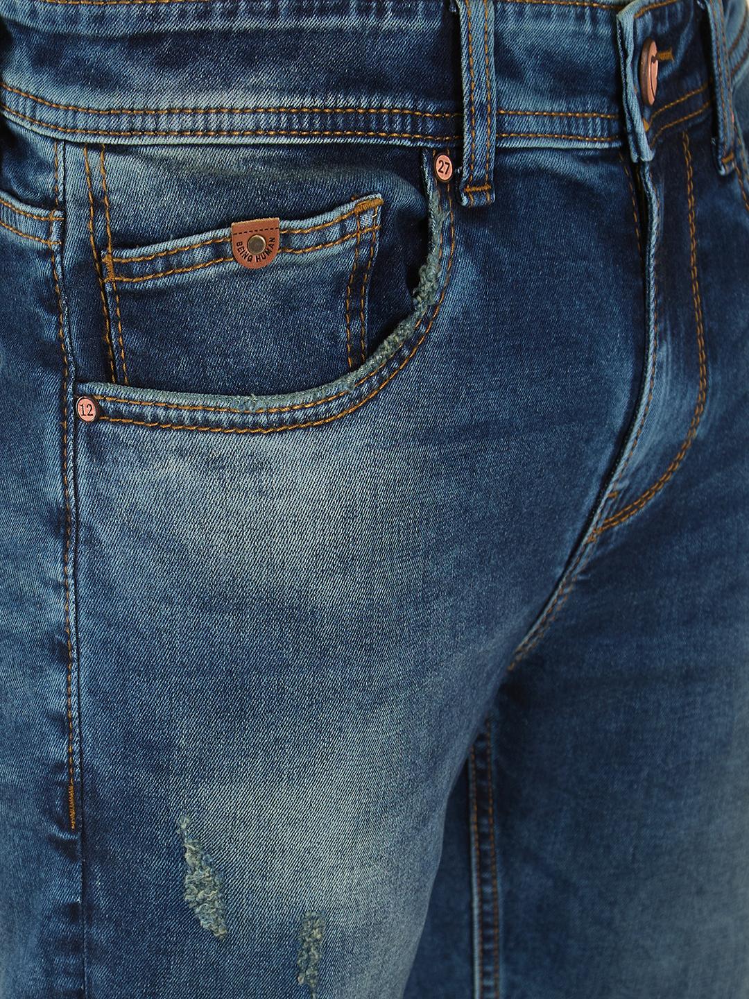 Blue Straight Fit Denims For Men By Being Human Clothing - Image 4