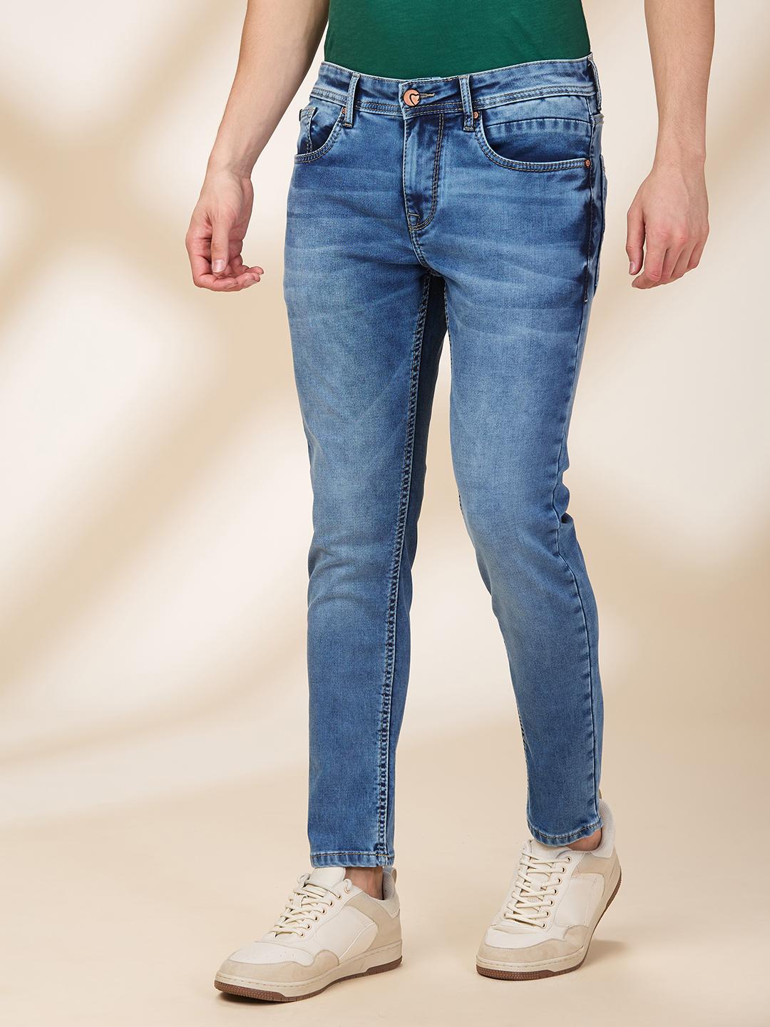 Blue Cropped Fit Denims For Men By Being Human Clothing - Image 2
