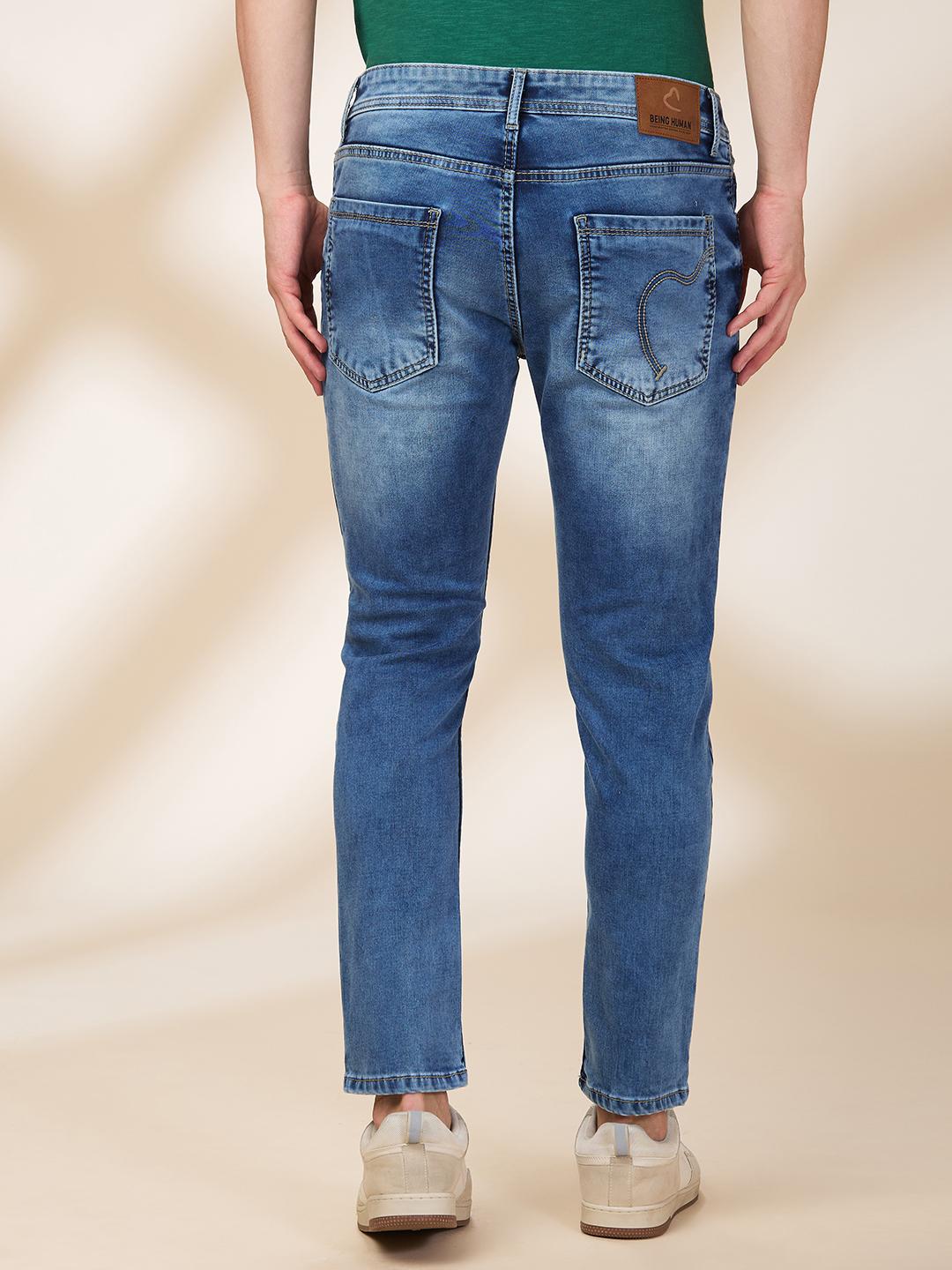 Blue Cropped Fit Denims For Men By Being Human Clothing - Image 3