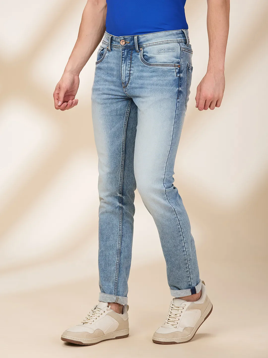 Light Blue Skinny Fit Denims For Men By Being Human Clothing - Image 4