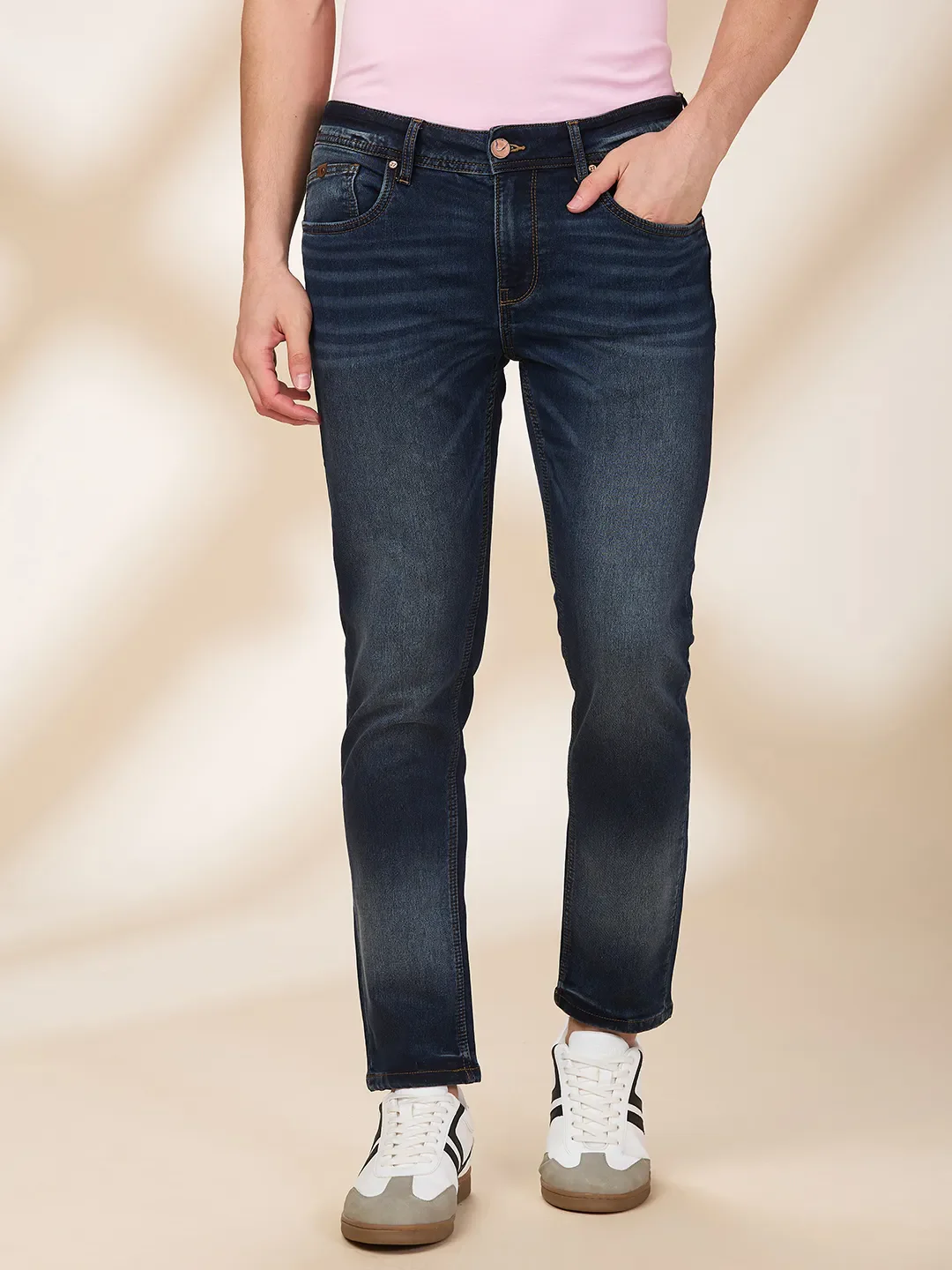 Dark Blue Cropped Fit Denims For Men By Being Human Clothing