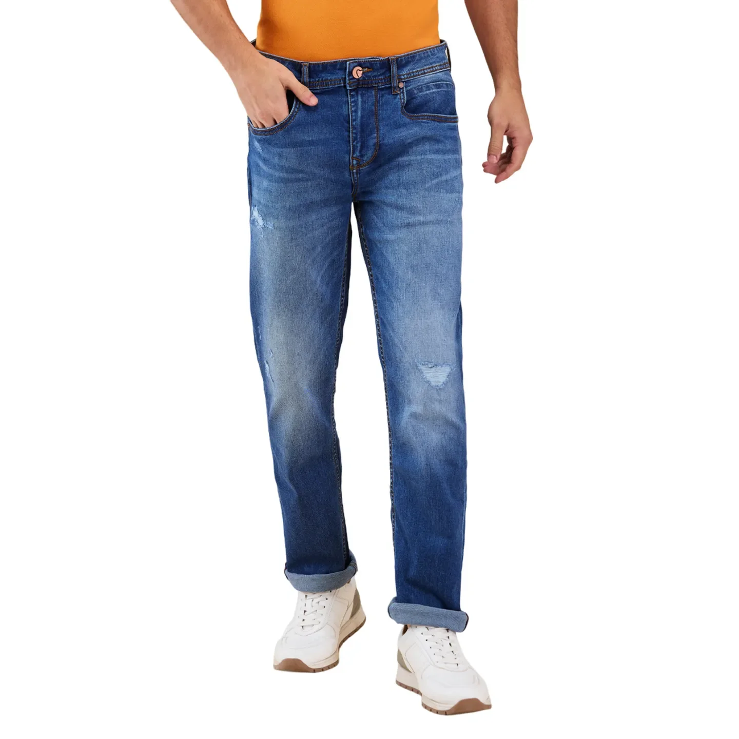 Blue Straight Fit Denims For Men By Being Human Clothing