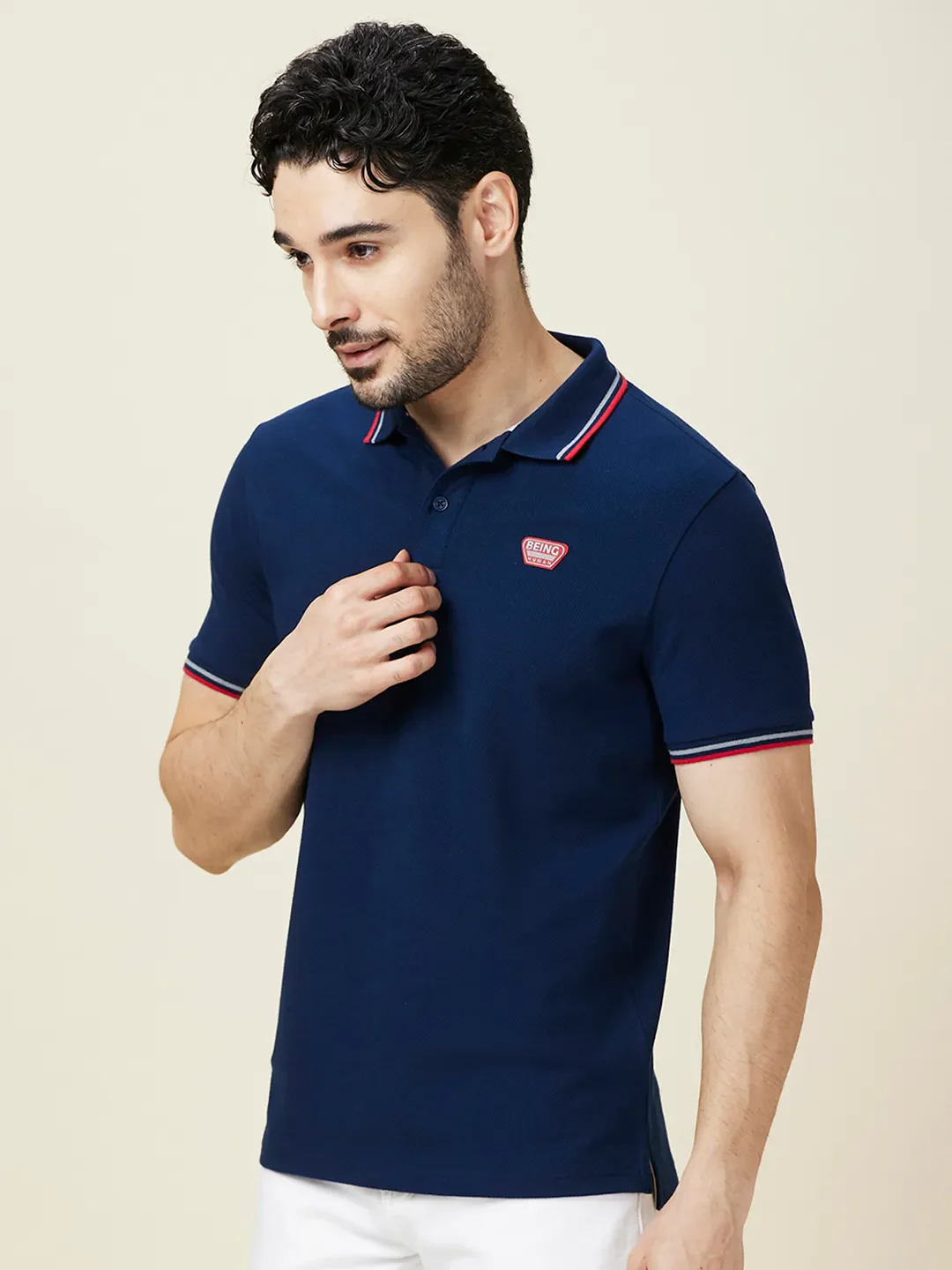 Navy Regular Fit Men's Polo T-Shirt by Being Human Clothing - Image 4