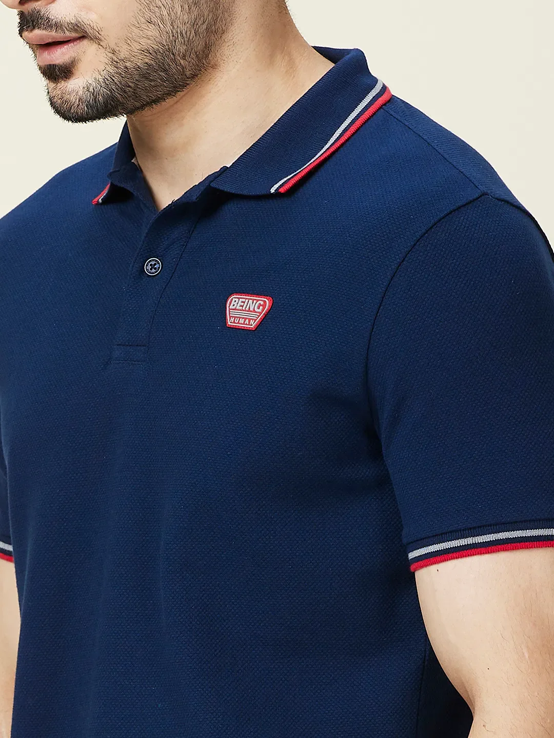 Navy Regular Fit Men's Polo T-Shirt by Being Human Clothing - Image 5